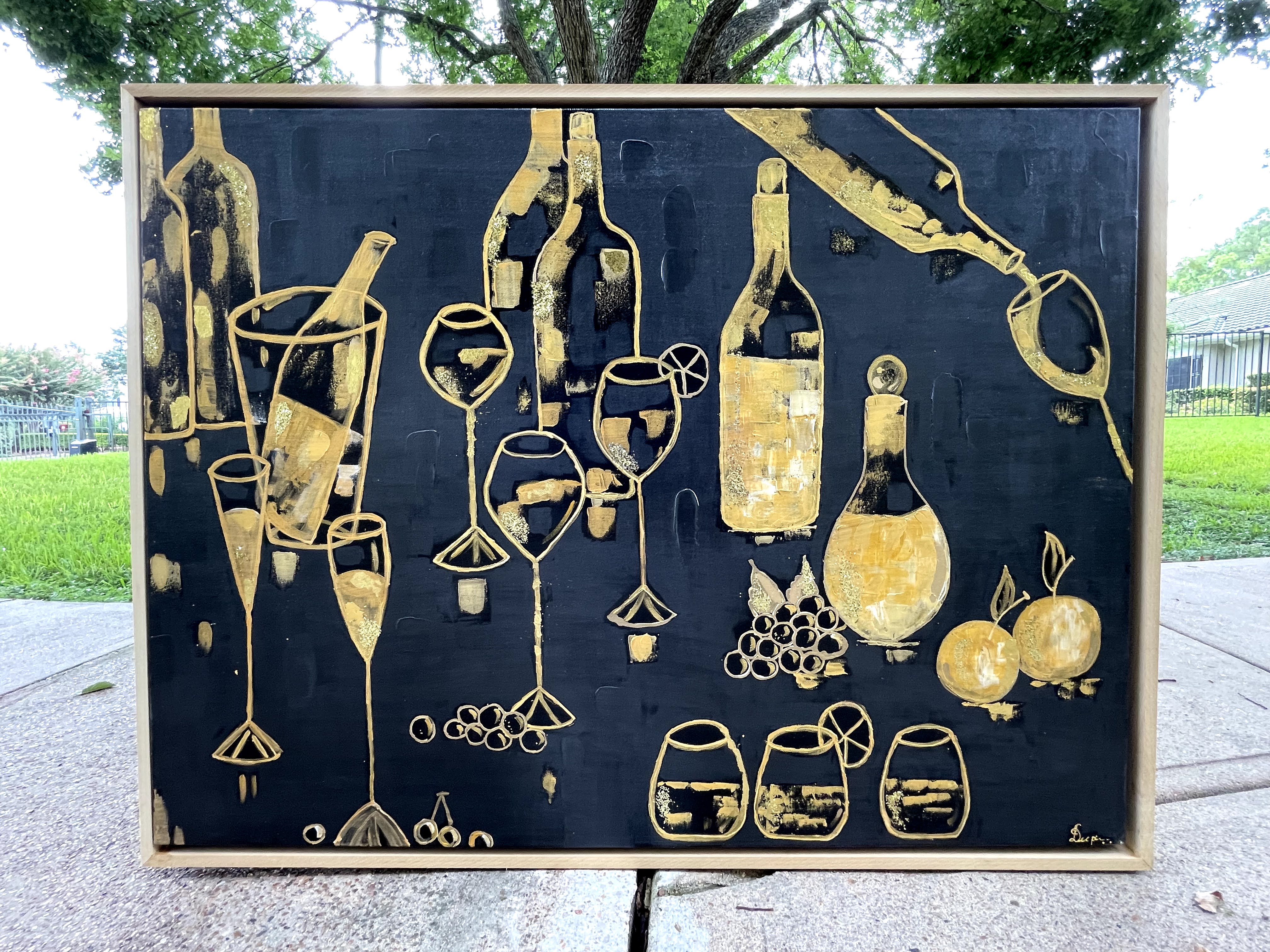 Celestial Bloom - textured acrylic with gold accents